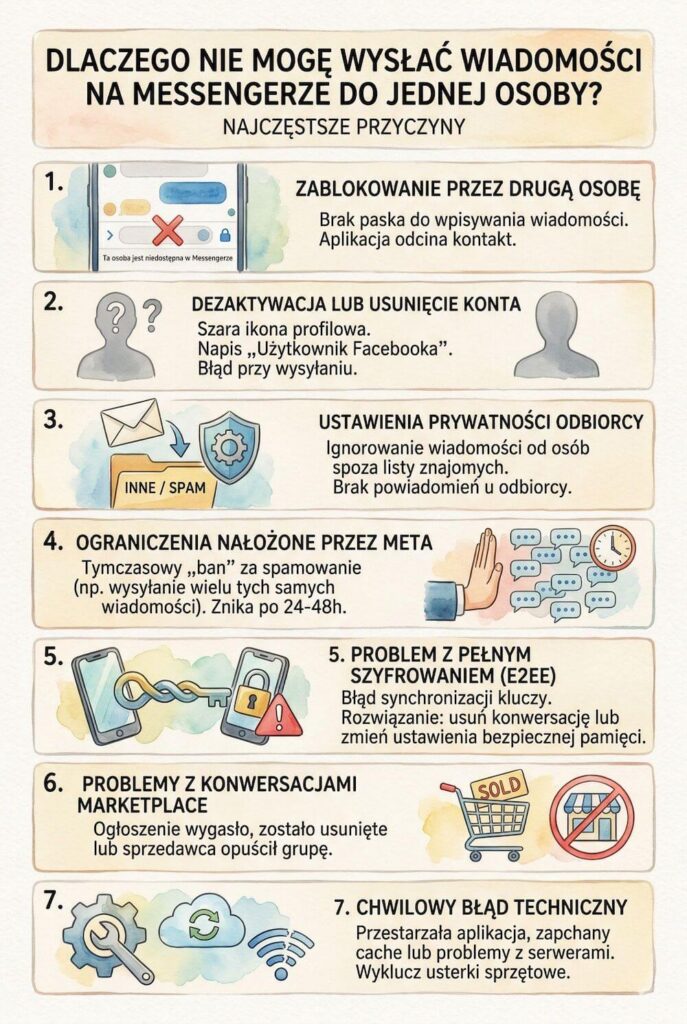 Dlaczego nie da się wysłać do kogoś wiadomości na Messengerze? Przyczyny Nie mogę wysłać wiadomości na Messengerze do jednej osoby - przyczyny problemu