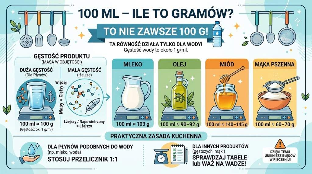 100 ml ile to gramów - infografika