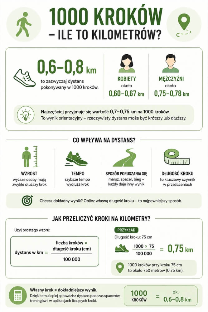 infografika: 1000 kroków - ile to kilometrów