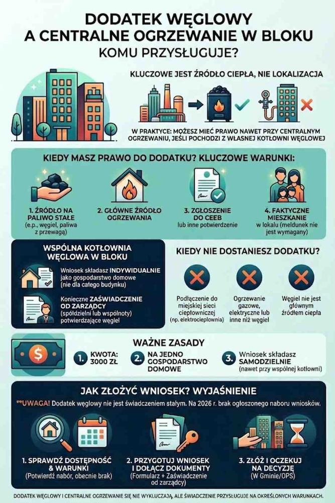 dodatek węglowy a centralne ogrzewanie w bloku - komu się należy 