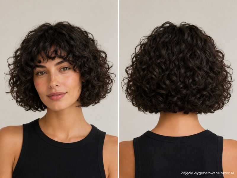 rounded curly bob – kręcone włosy do szyi rounded curly bob z pełną, harmonijnie zaokrągloną objętością