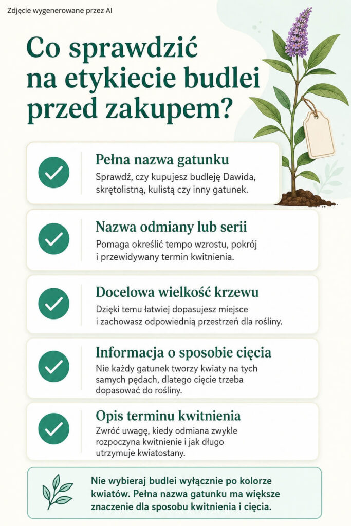 infografika co sprawdzić przed zakupem budlei Czy budleja kwitnie w pierwszym roku po posadzeniu – informacje na etykiecie