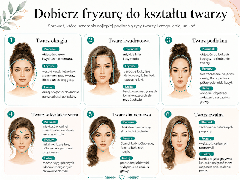 dobór fryzury do kształtu twarzy fryzury na wesele jako gość dopasowane do różnych kształtów twarzy