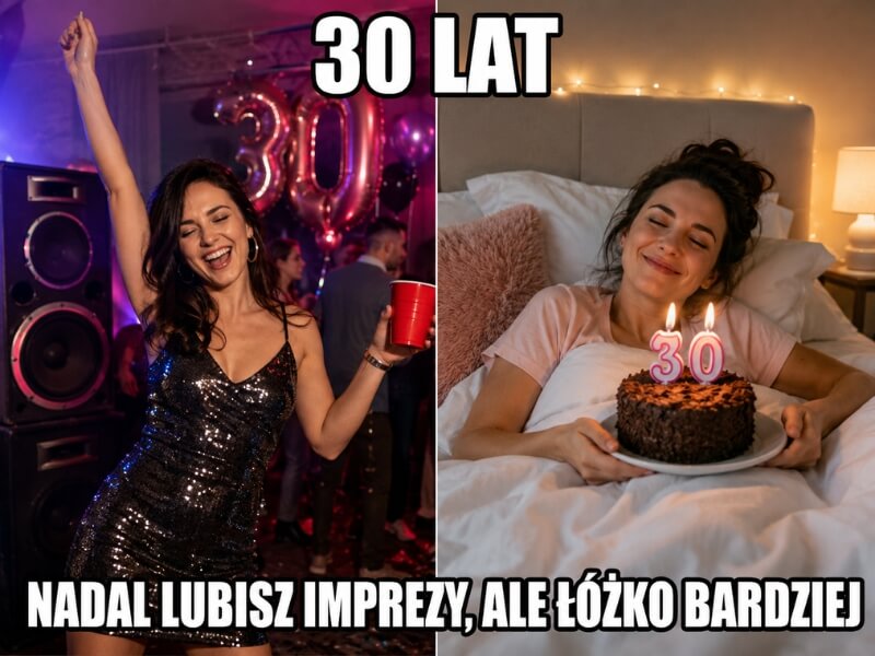 kobieta na imprezie i odpoczywająca w łóżku