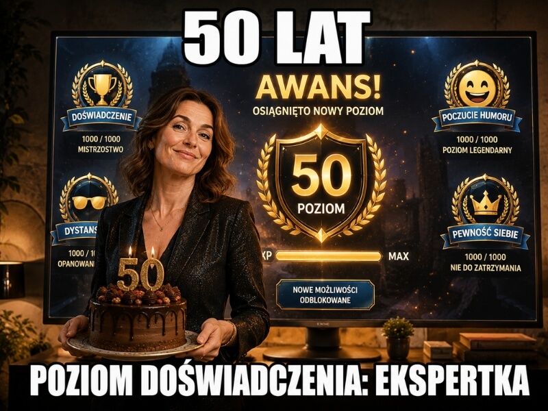 stylowa kobieta z tortem na tle ekranu awansu