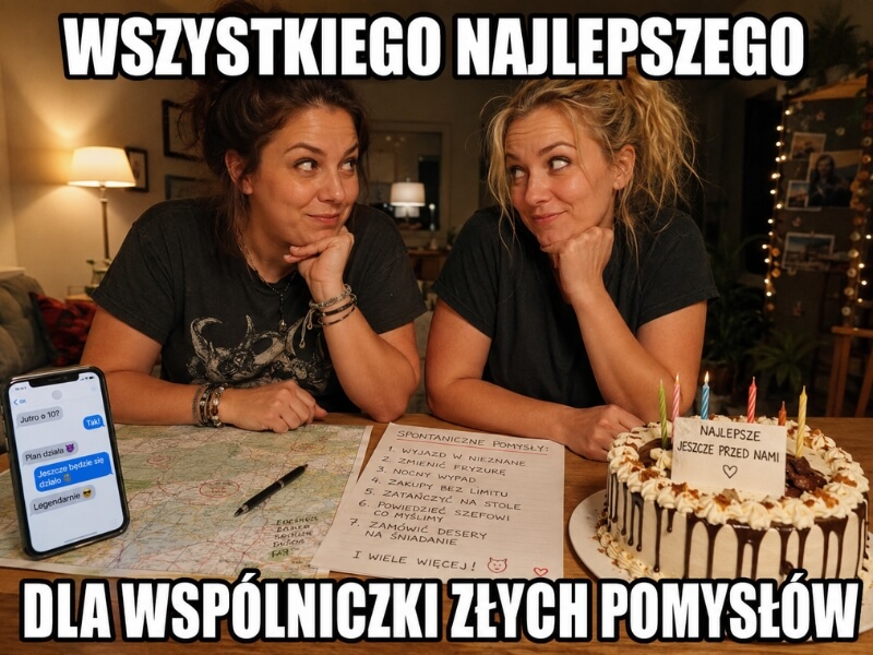 dwie przyjaciółki planujące spontaniczne przygody przy torcie