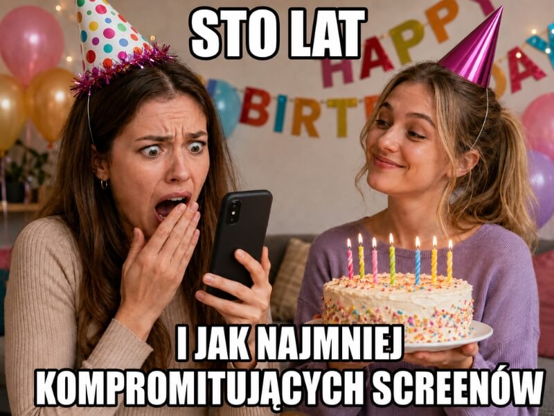 memy urodzinowe dla kobiet – zaskoczona solenizantka z telefonem