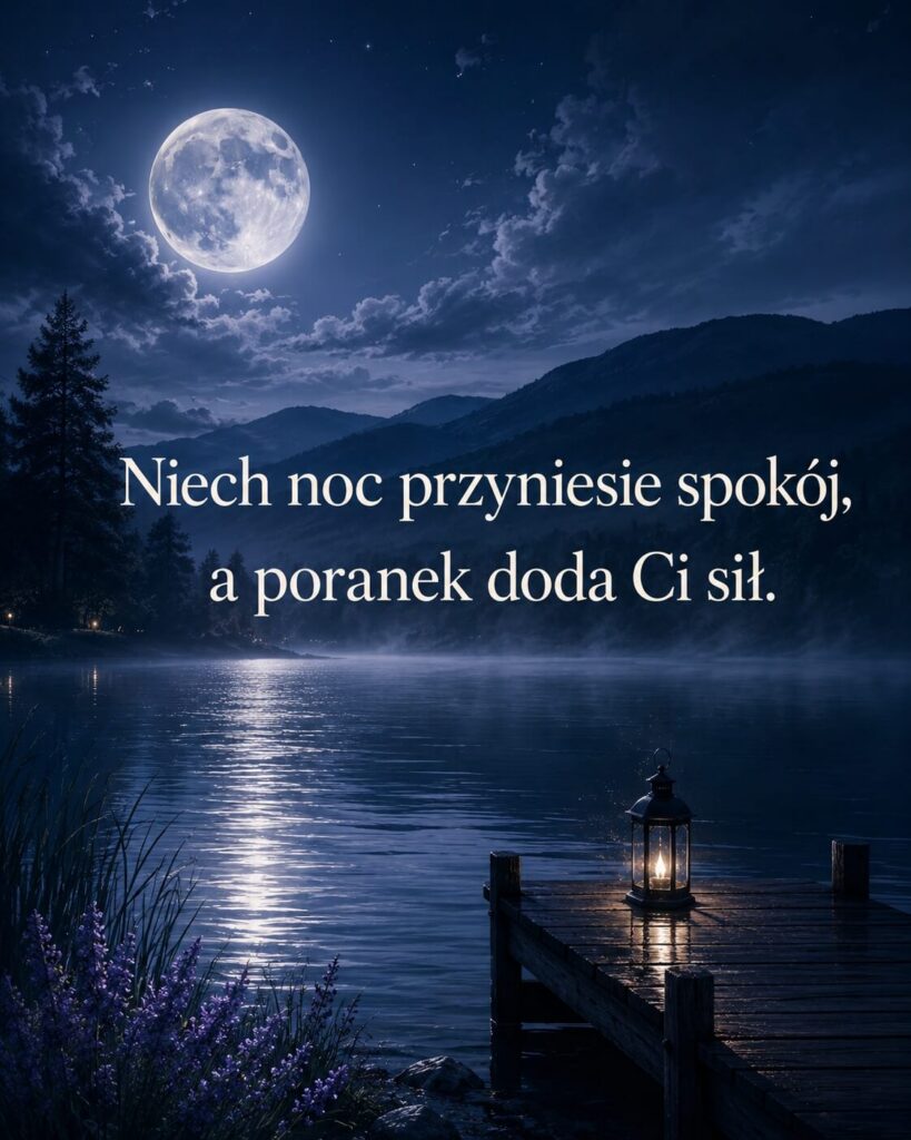 Księżycowe życzenia na dobranoc nad spokojnym jeziorem
