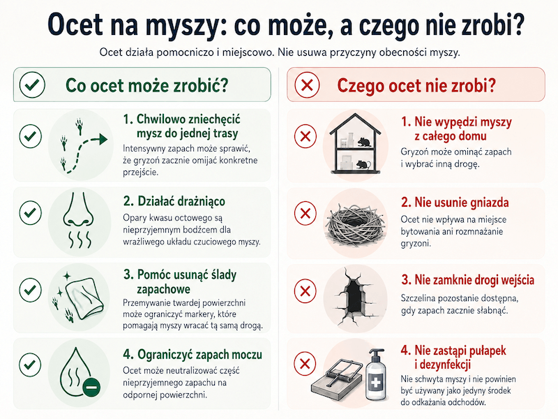 ocet na myszy – infografika pokazująca, jak działa ocet na myszy