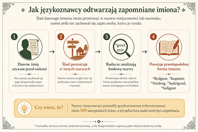 słowiańskie imiona – odtwarzanie zapomnianych imion rekonstrukcja dawnych imion na podstawie nazw miejscowości