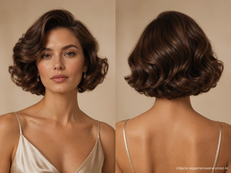 fryzury na wesele jako gość – elegancki falowany bob baroque bob z dużymi lśniącymi falami
