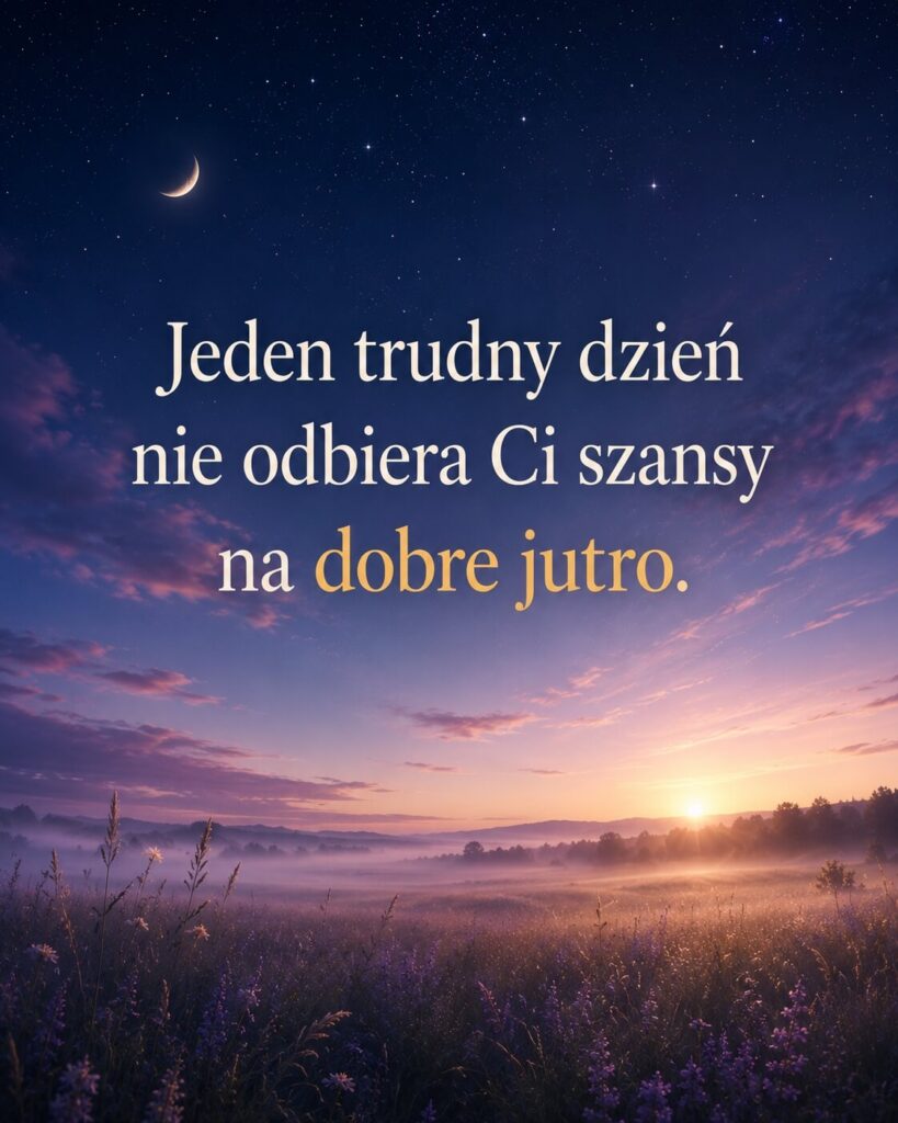 Wspierające życzenia na dobranoc nad łąką o świcie