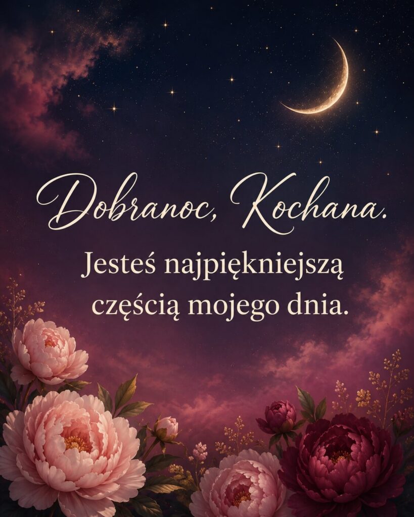 Romantyczne życzenia na dobranoc dla ukochanej wśród piwonii