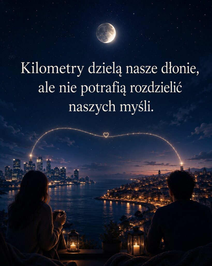 Dwoje ludzi spoglądających na dwa nocne miasta