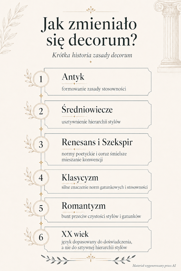 Zasada decorum – rozwój od antyku do XX wieku Historia decorum od antyku do XX wieku