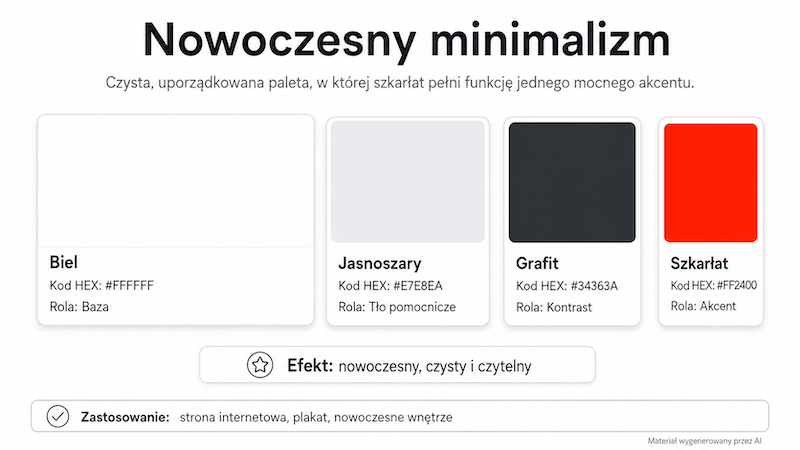 Biel, jasnoszary, grafit i czerwony akcent Kolor szkarłatny jako akcent w minimalistycznej palecie