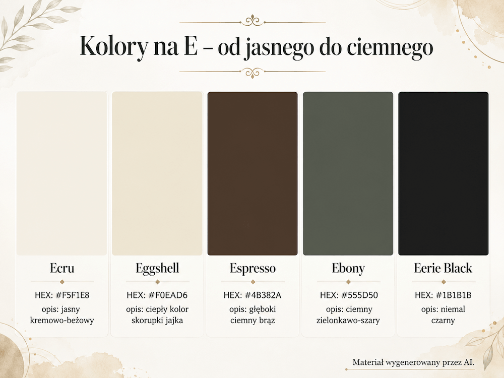 Porównanie jasnych i ciemnych odcieni Kolory na e – od ecru do Eerie Black
