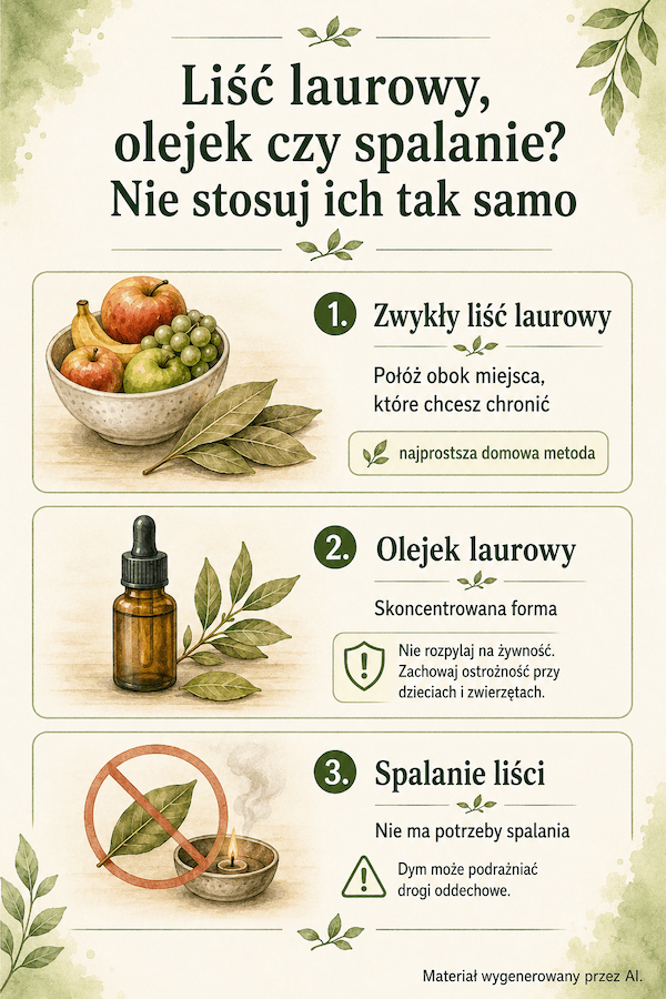 Liść laurowy, olejek laurowy i ostrzeżenie przed spalaniem