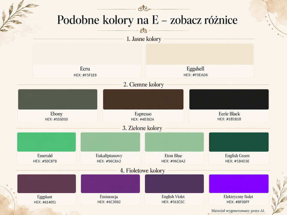 Różnice między podobnymi kolorami Kolory na e – porównanie podobnych odcieni