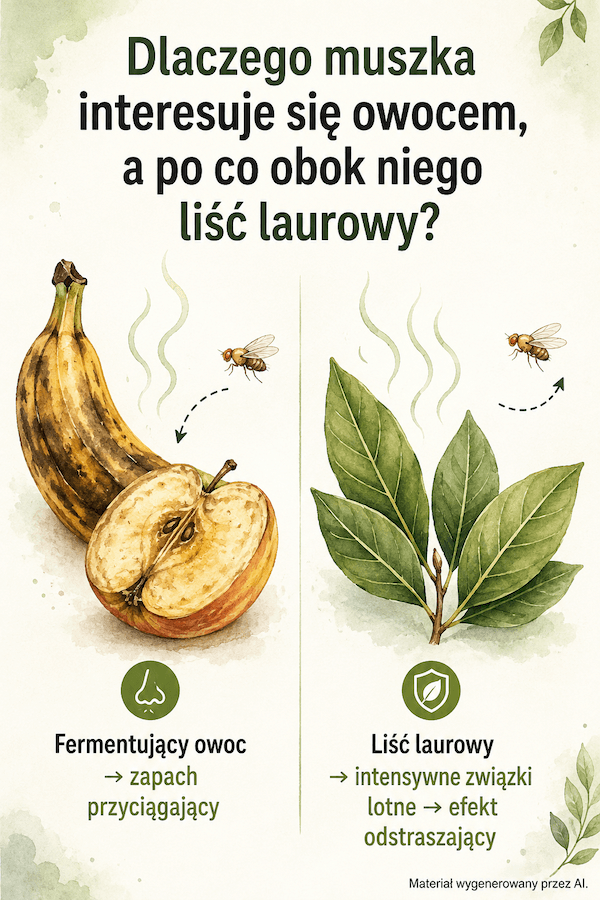 Sposób na muszki owocówki – liść laurowy i fermentujący owoc