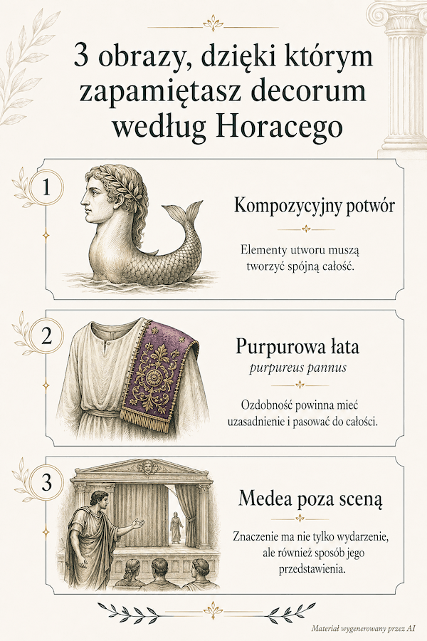 Kompozycyjny potwór, purpurowa łata i Medea poza sceną Zasada decorum – przykłady Horacego w Ars Poetica