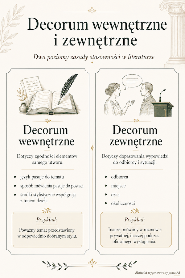 Decorum wewnętrzne i zewnętrzne Zasada decorum – decorum wewnętrzne i zewnętrzne