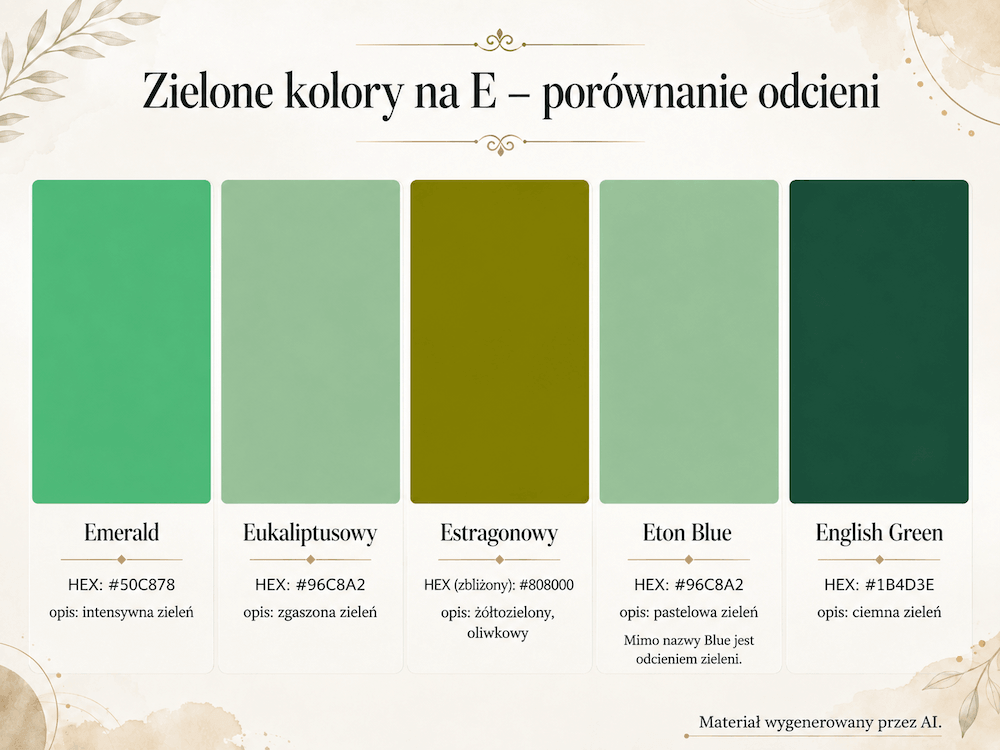 Kolory na e – zielone odcienie Porównanie zielonych odcieni na E