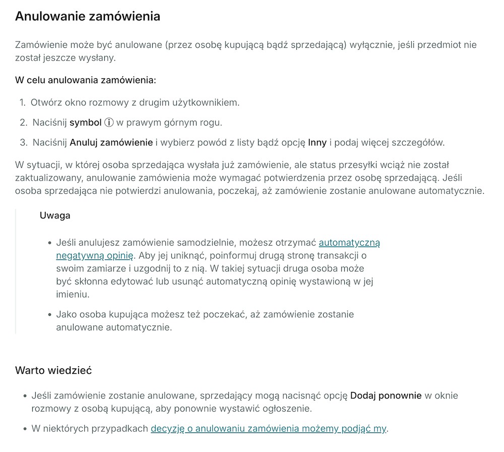 jak anulować sprzedaż na Vinted zgodnie z regulaminem strony instrukcja anulowania zamówienia opisana na stronie Vinted