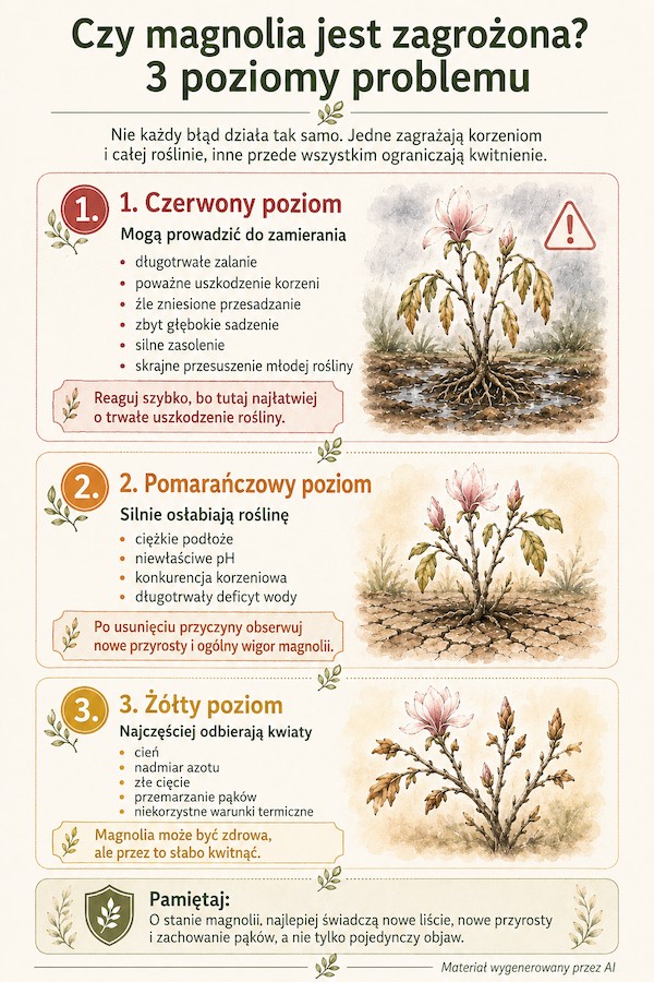 Najważniejsze problemy osłabiające magnolię Czego nie lubi magnolia – trzy poziomy problemów i zagrożeń