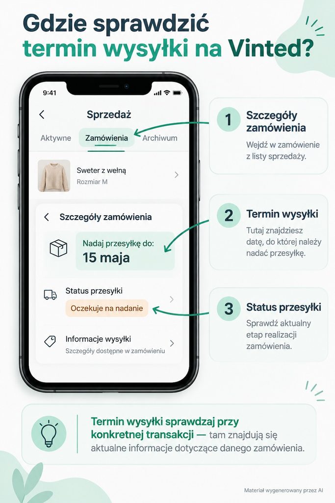ile czasu na wysyłkę Vinted – widok w aplikacji