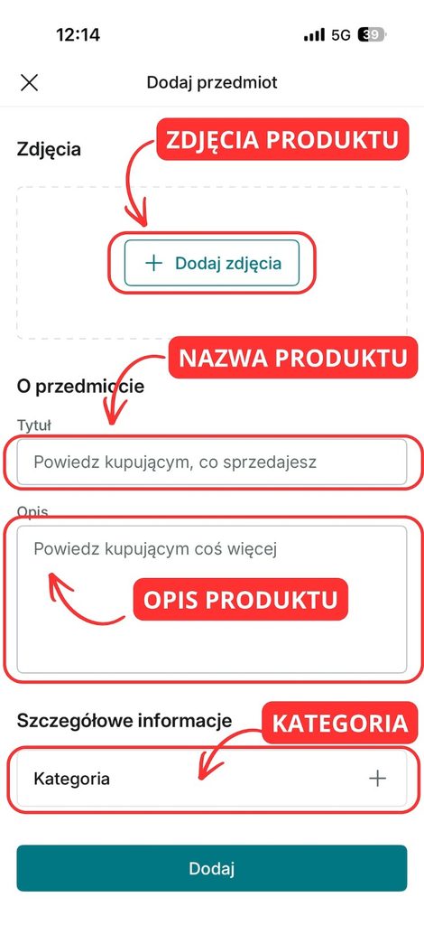 jak sprzedawać na Vinted – dodawanie przedmiotu z poziomu aplikacji