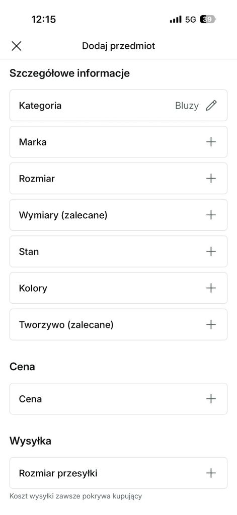 jak sprzedawać na Vinted – uzupełnianie parametrów produktu