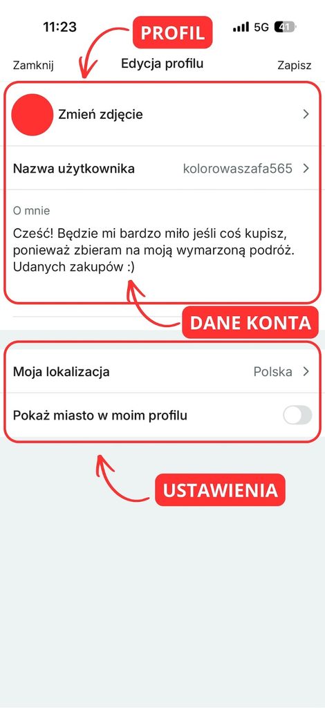 przygotowanie profilu użytkownika Vinted do sprzedaży