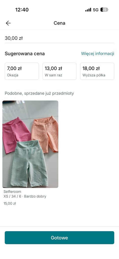ustawianie ceny sprzedaży przedmiotu na Vinted