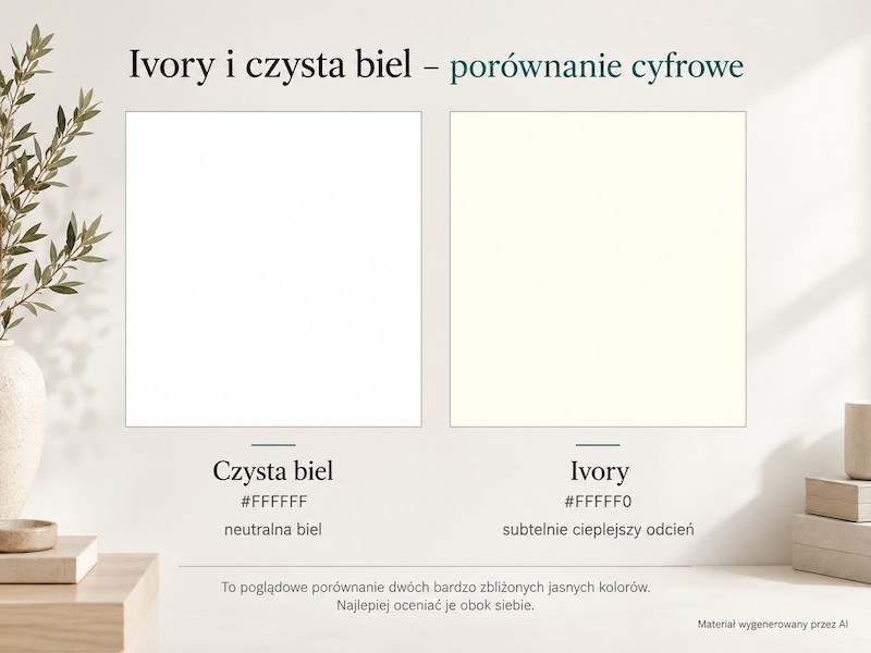 Ivory #FFFFF0 i biel #FFFFFF Kolor ivory i czysta biel – porównanie