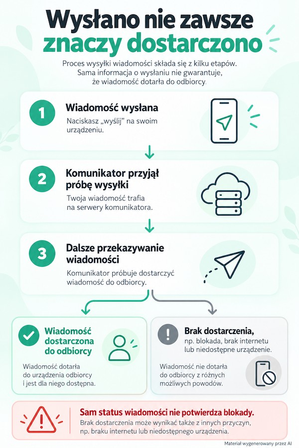Schemat wysyłania i dostarczania wiadomości Etapy wysyłania wiadomości i możliwe przyczyny braku dostarczenia